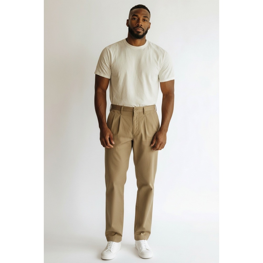 Dickies Pleated Chinos Men 34x32 Khaki Good Straight Leg Workwear W741932